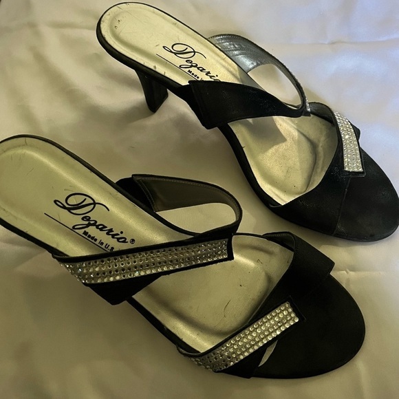 DEZARIO~MULES~ KITTEN HEELS~FAUX DIAMONDS~BLACK~9 - Picture 2 of 6